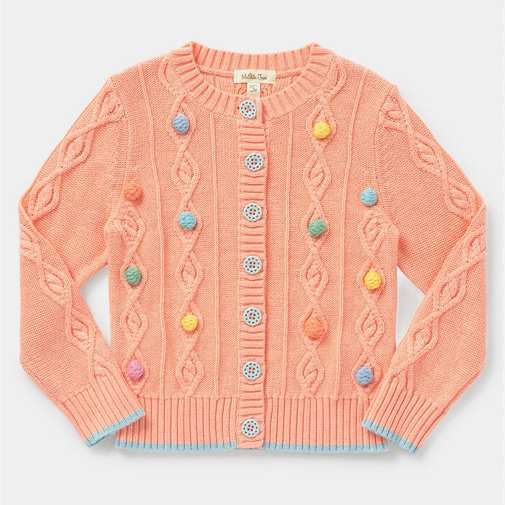 Matilda Jane Lookin’ Peachy Cardigan with Colorful Pom-Poms EUC sz 8